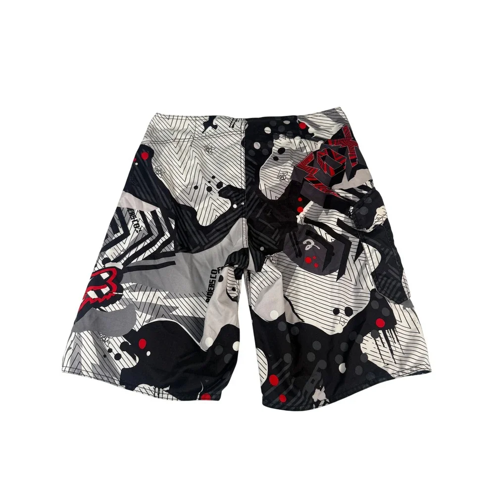 Fox Racing Board Shorts Mens 34 Black White Red Graphic Print Surf Swim Trunks